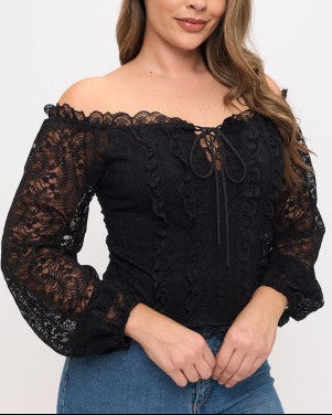 PLUS Long Sleeve Off Shoulder Lace Top