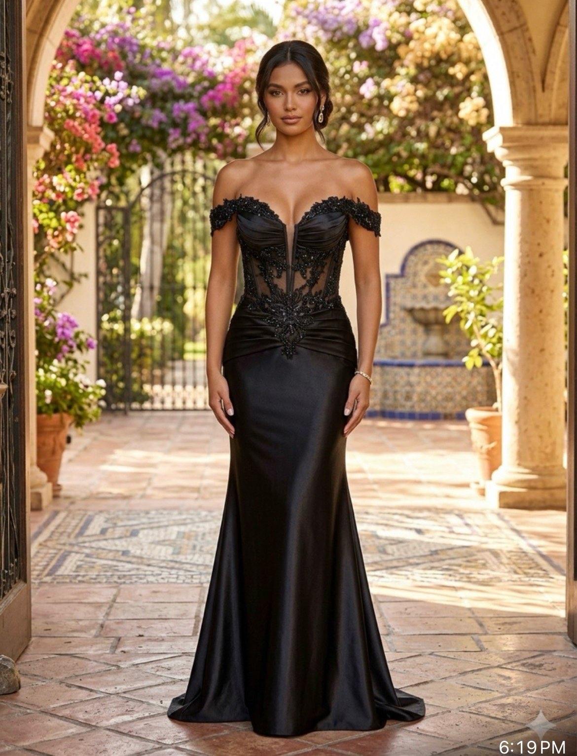 RIC 7578A+ Off the Shoulder Plunging V Neck Gown