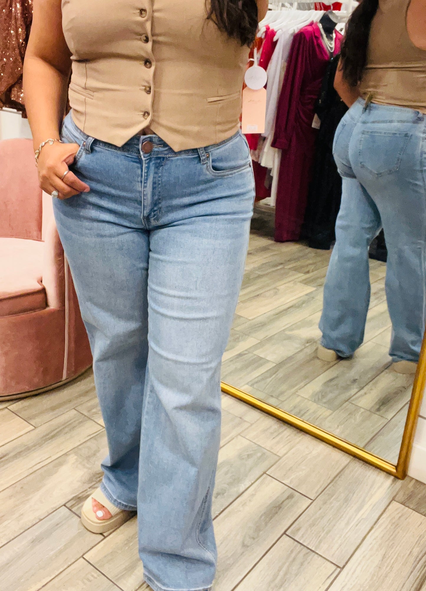 Light Sand Wash Wide Jeans RS1009
