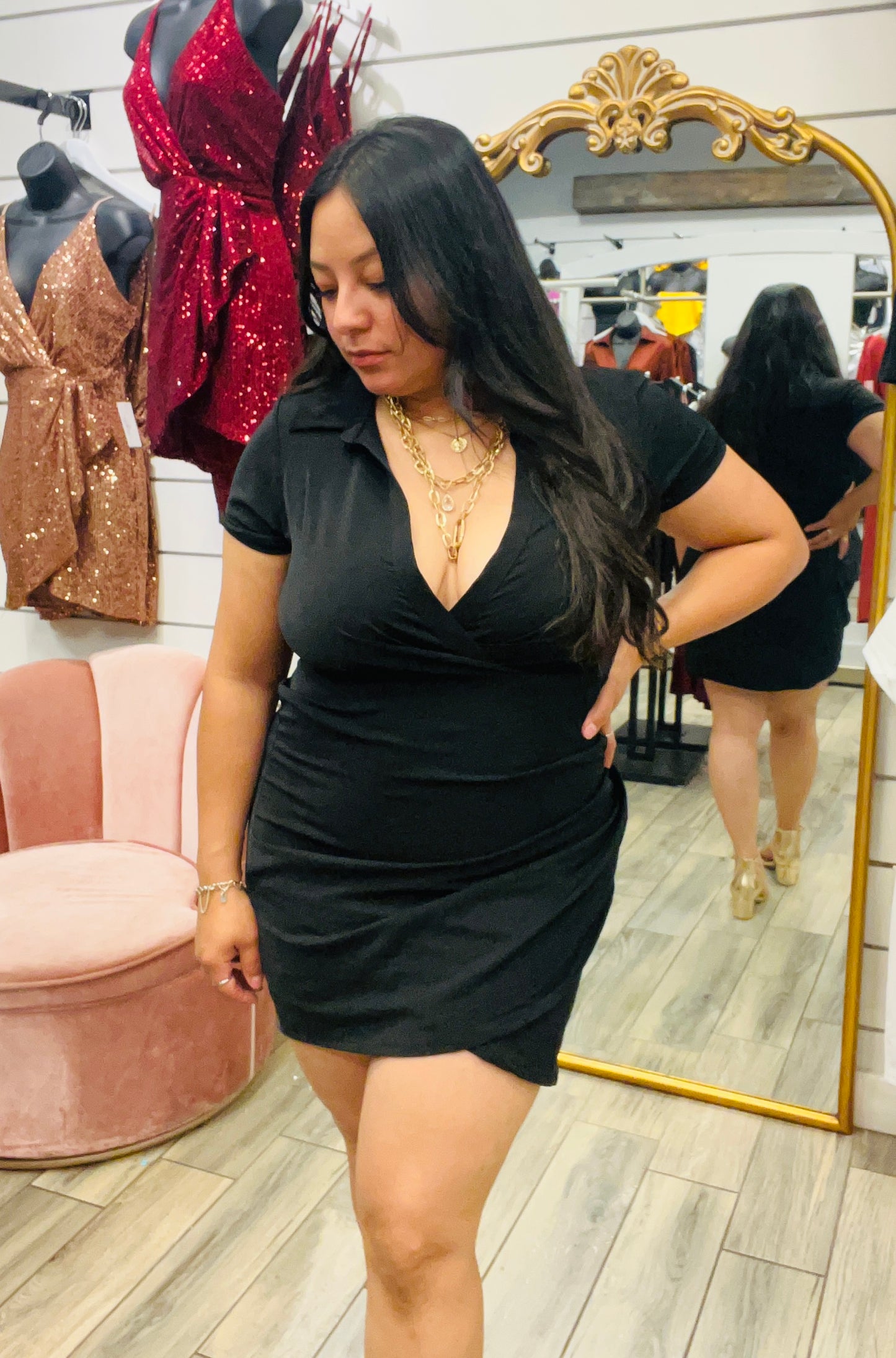 Black Elegant Collared Dress