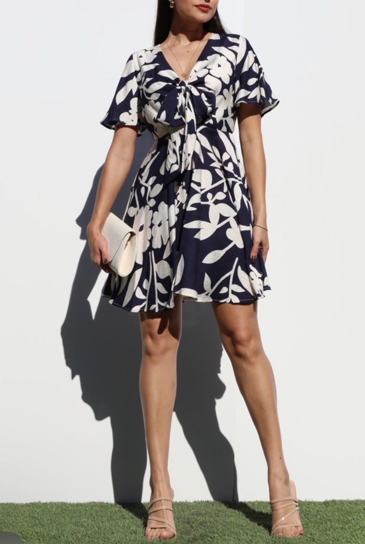 Front Tie Tropical Print Mini Dress
