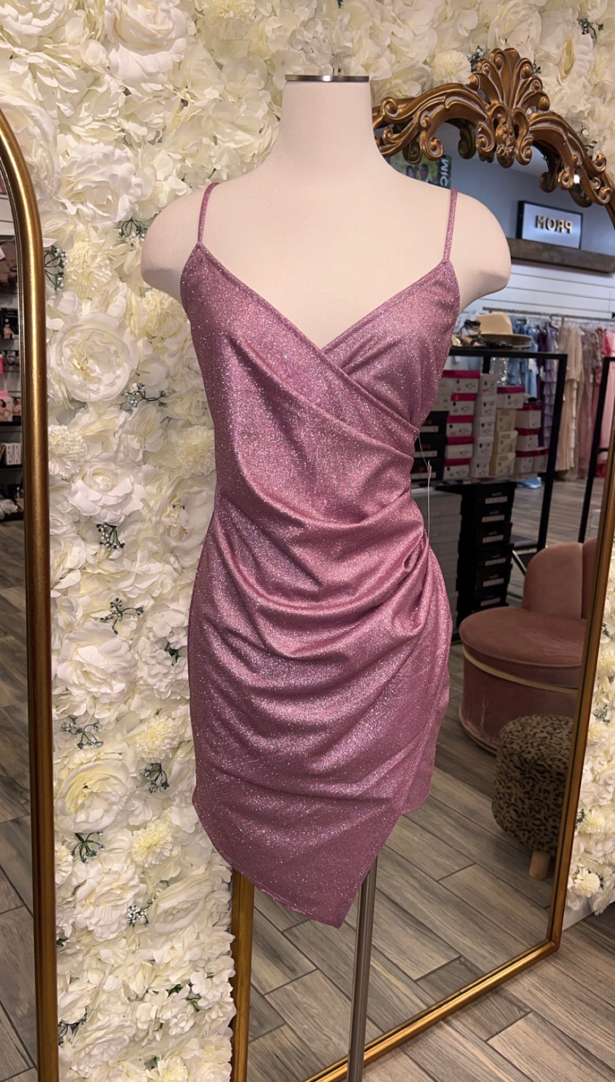 Shimmer Asymmetric Wrap Dress