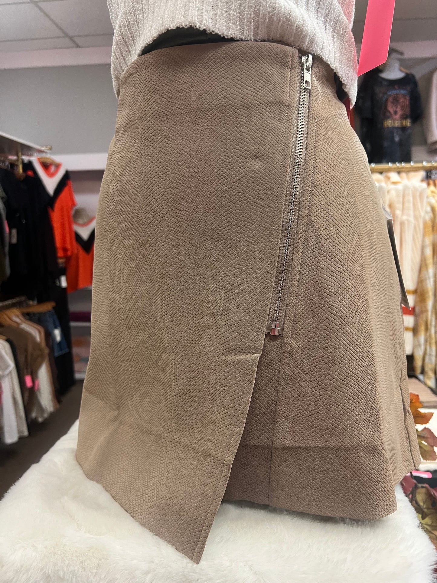 Faux Leather Skirt w/ Front Zipper