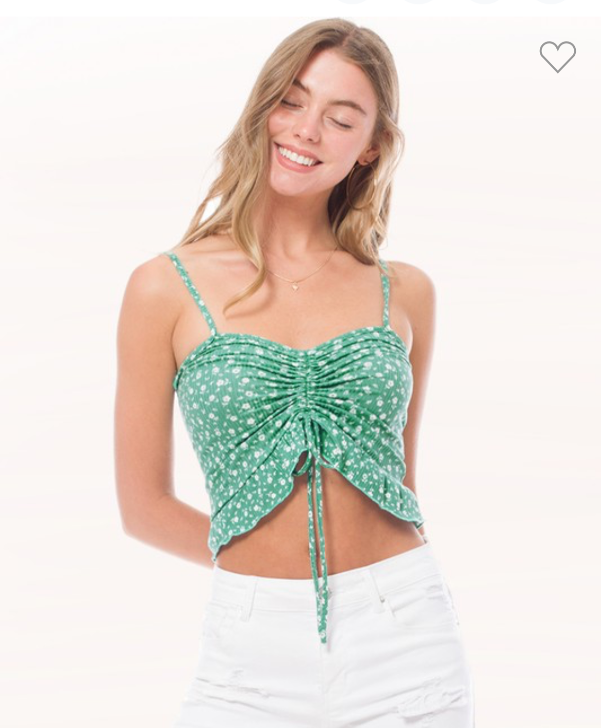 Drawstring Front Tie Ribbed Knit Cami Crop Top