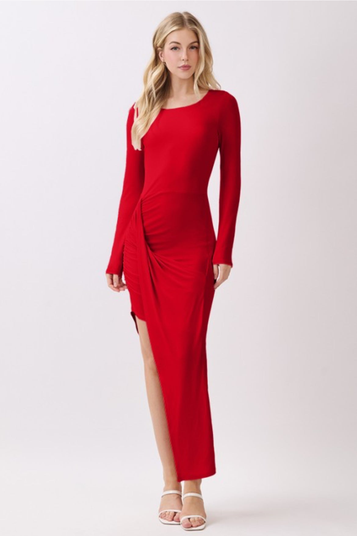 Red Twisted Drape Maxi Dress