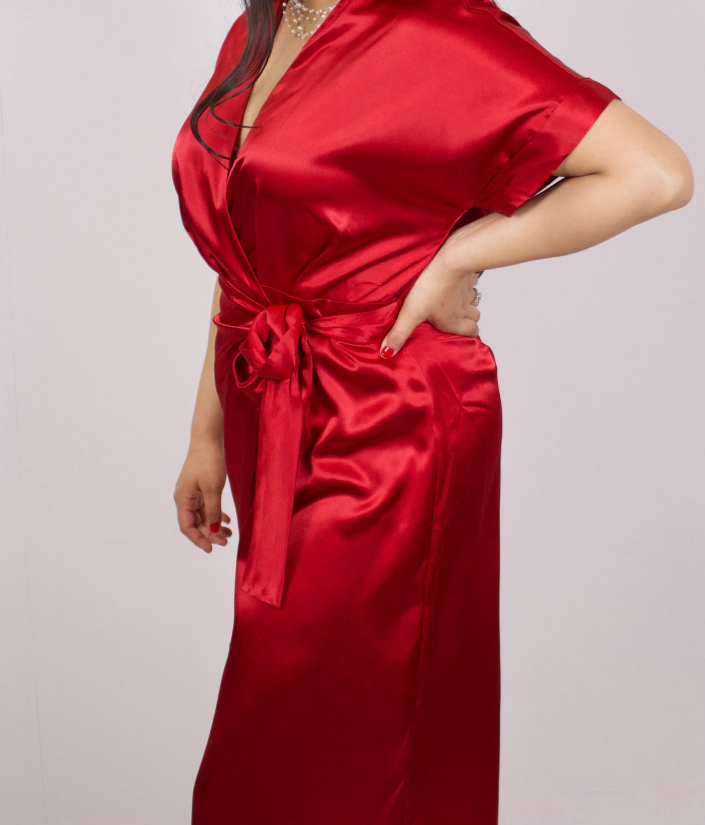 TIMING SATIN WRAP DRESS