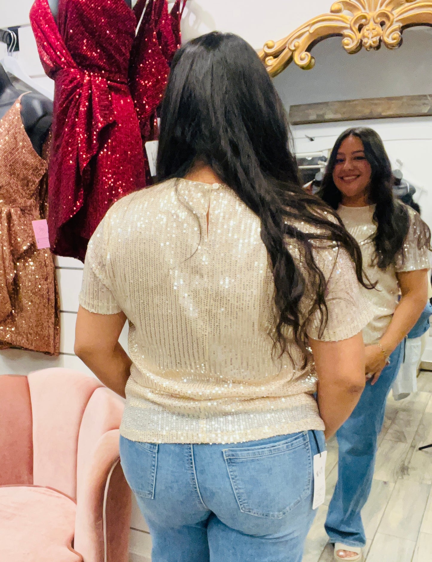 Champagne Sequin Sparkle Top