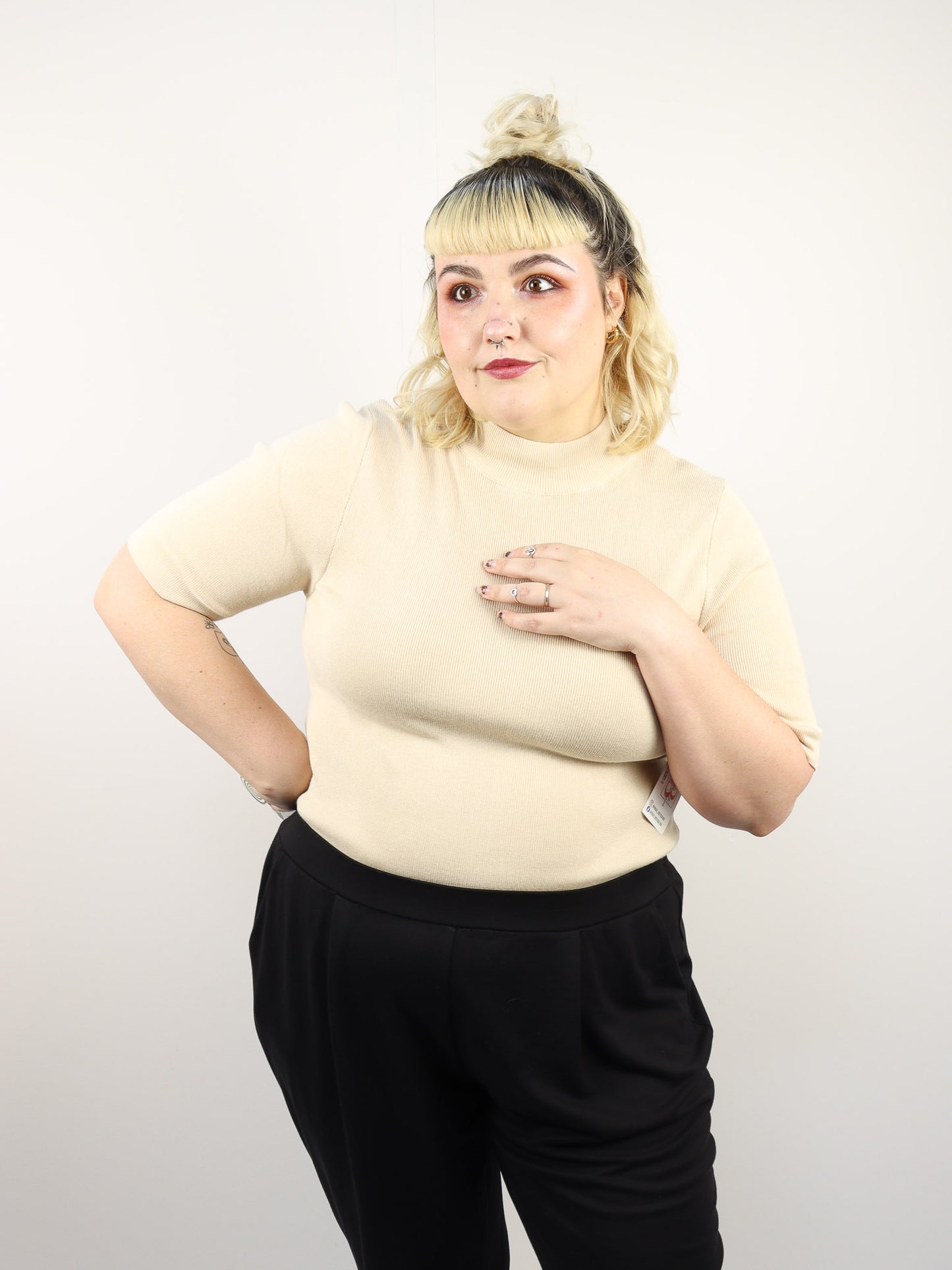 Plus Size Cream Mock Neck