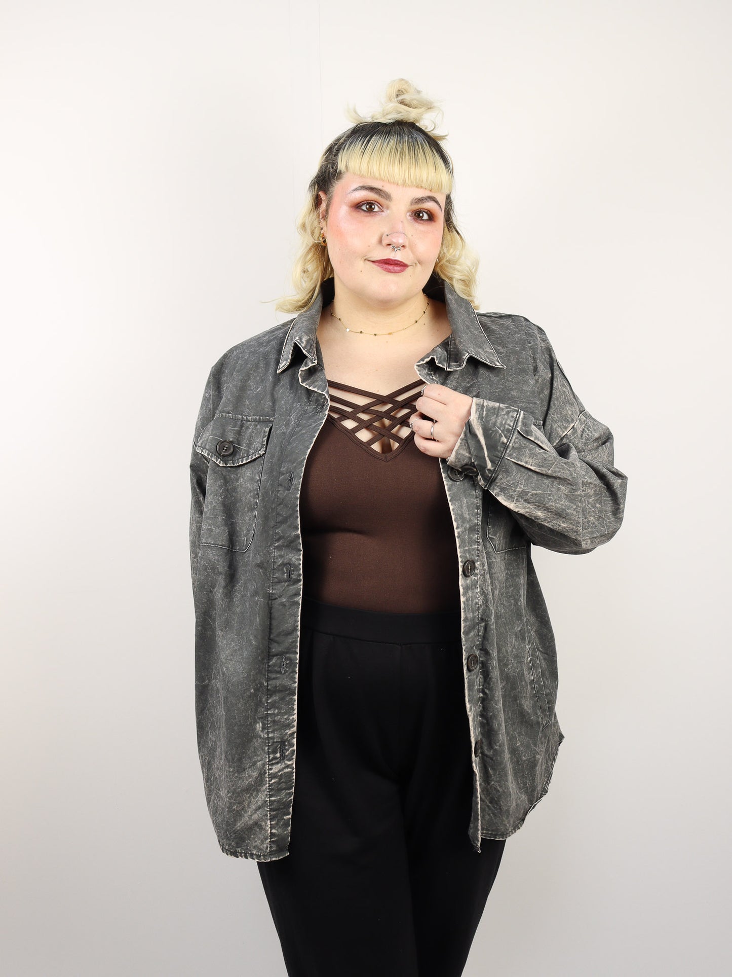 Oversize Stained Shacket Grey Wash