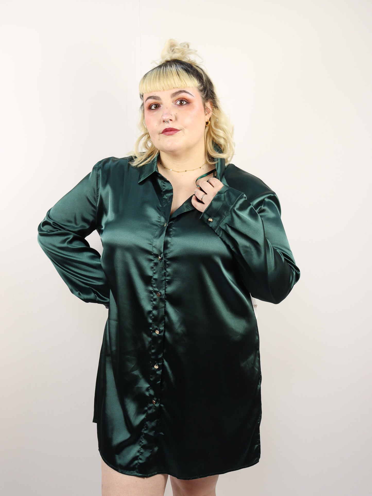 Plus Size Satin Button Up Top