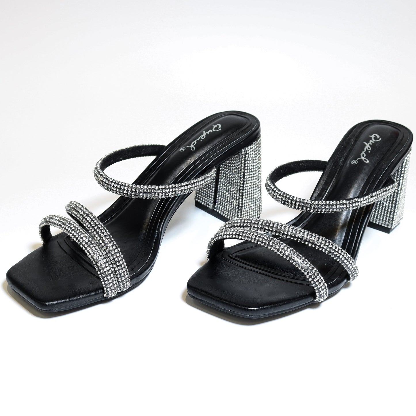 Qupid Kerstin-52 Black/Clr Rhinestone Sandal Heels