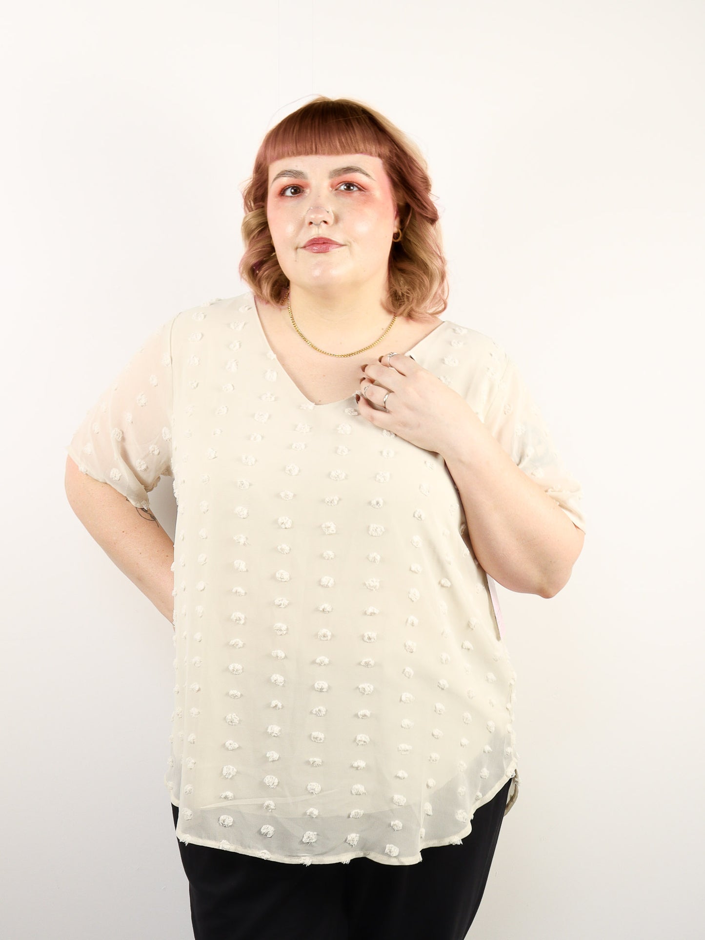 Cream Chiffon V-Neck