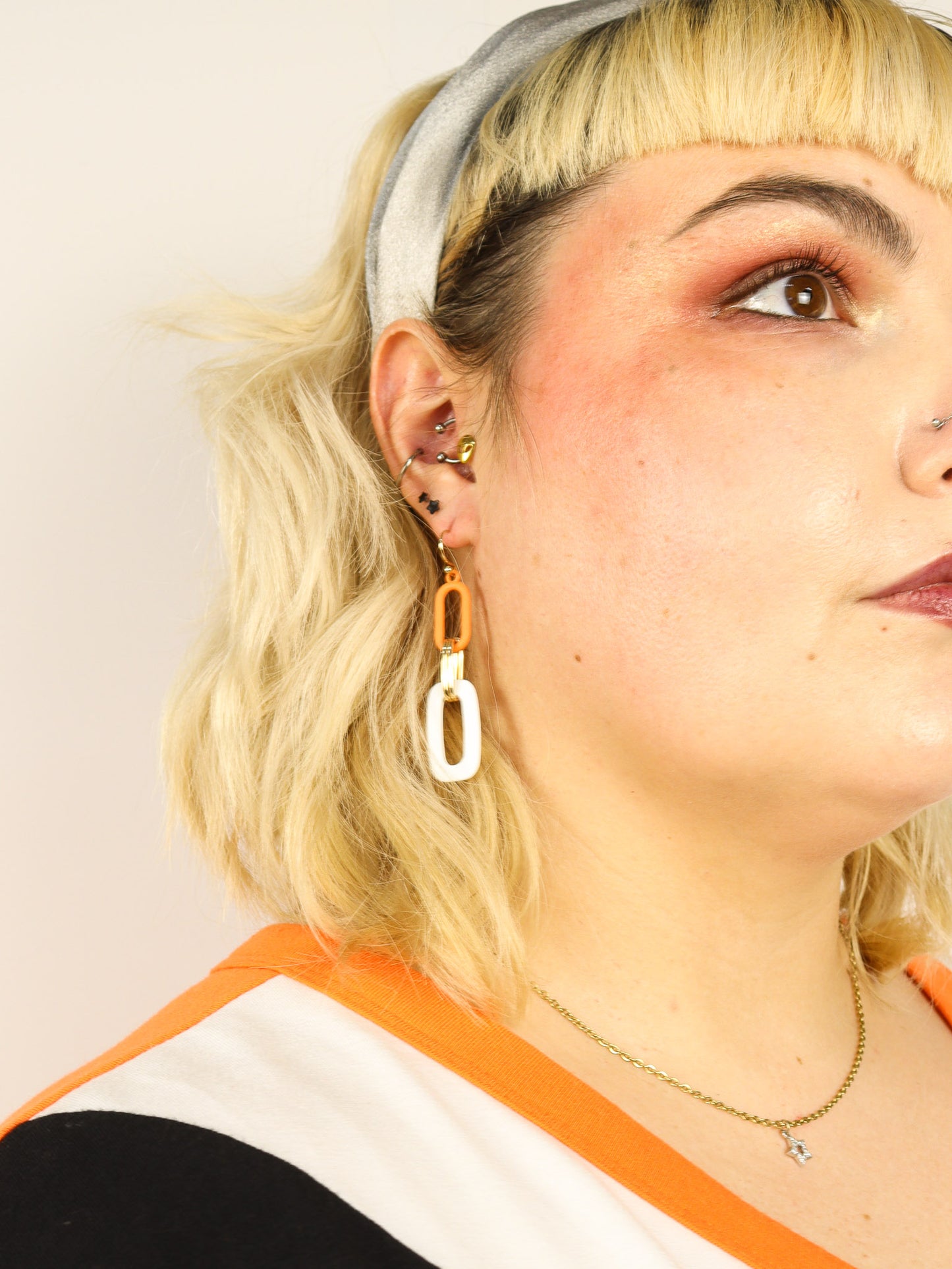 Orange & White Linked Earrings