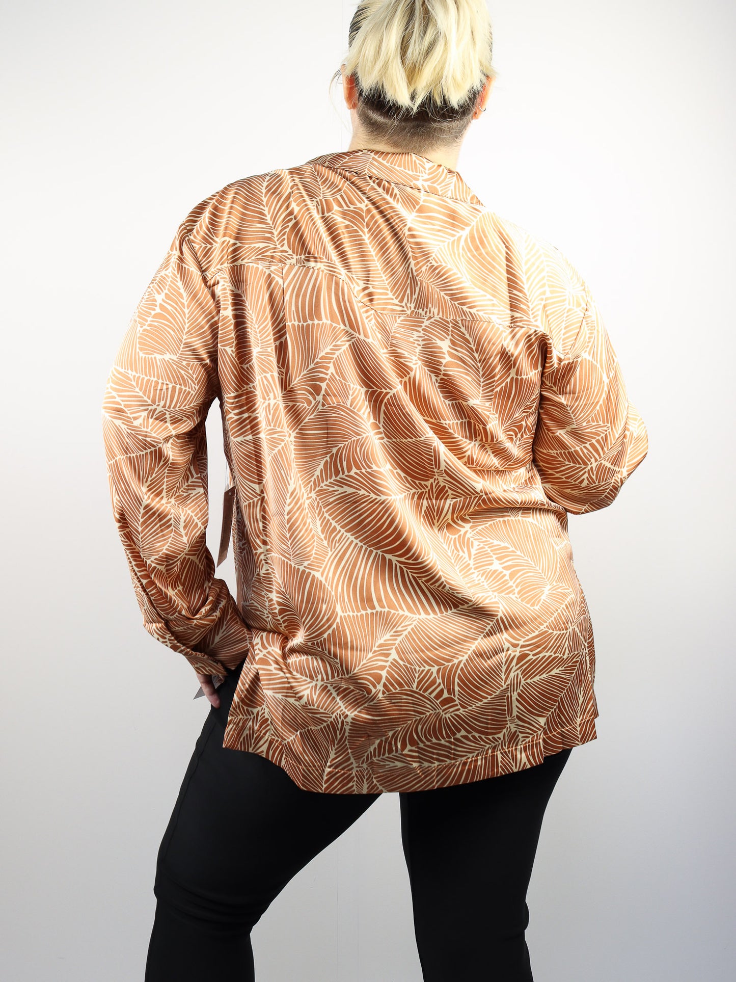 Satin Botanical Print Button Up