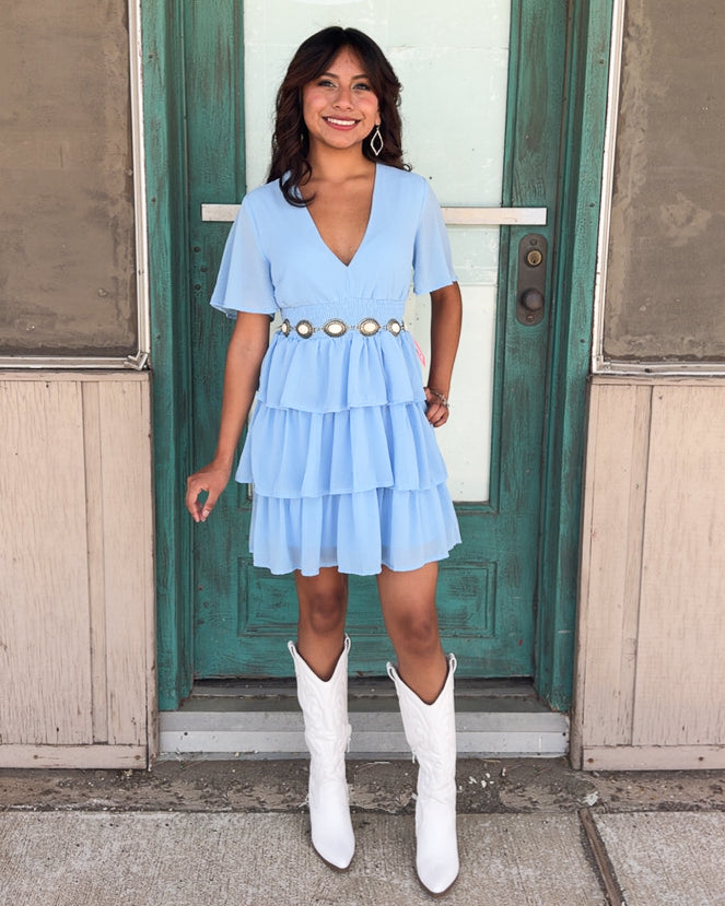 V Neck Woven Mini Dress