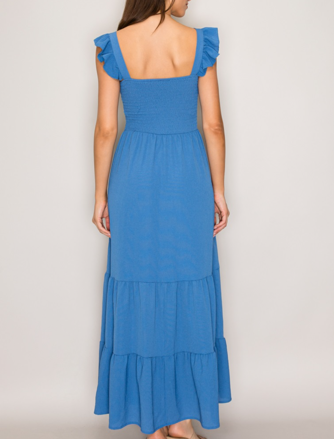 Flutter Strap Smocked Maxi Dress