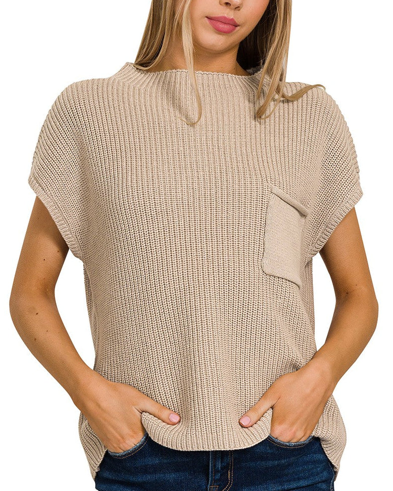 Mock Neck Short Sleeve Sweater Top