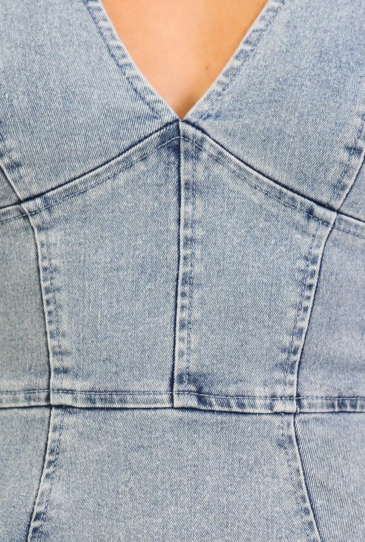 V Neck Denim Mini Dress