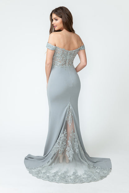 LE 8134+ Off Shoulder Lace Train Gown