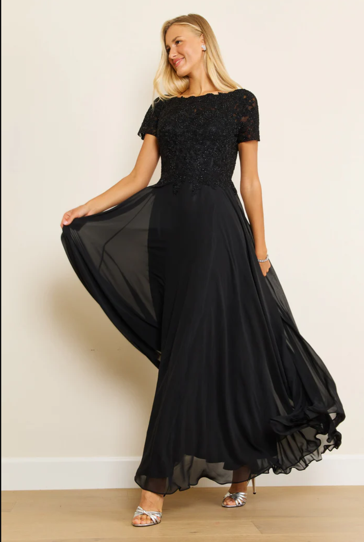 NR DD1280 Chiffon Short Sleeve Mother of the Bride Gown