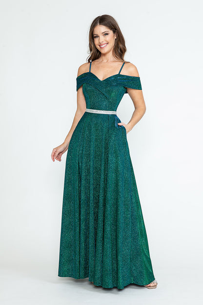 LE 5236+ Metallic Sweetheart Off Shoulder Gown
