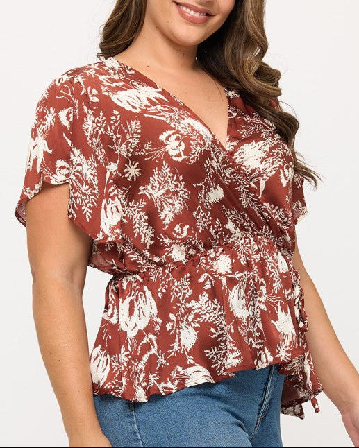 PLUS Flutter Sleeve Satin Top