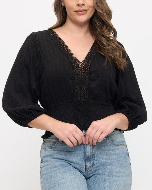 PLUS Deep V Crochet Lace Top