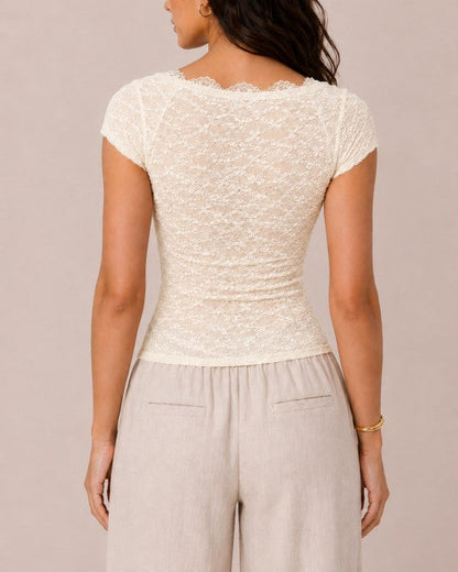 Scoop Neck Lace Crop Top