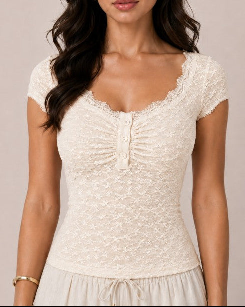 Scoop Neck Lace Crop Top