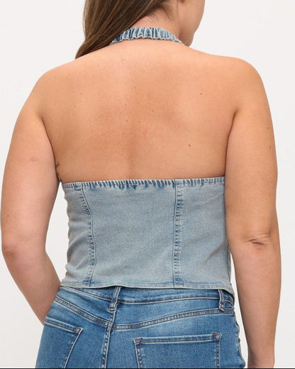 PLUS Denim Halter Top