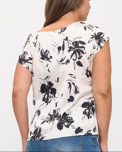 PLUS Asymmetrical Satin Print Blouse