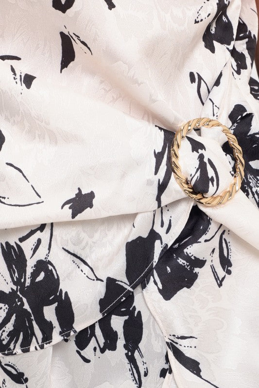 PLUS Asymmetrical Satin Print Blouse