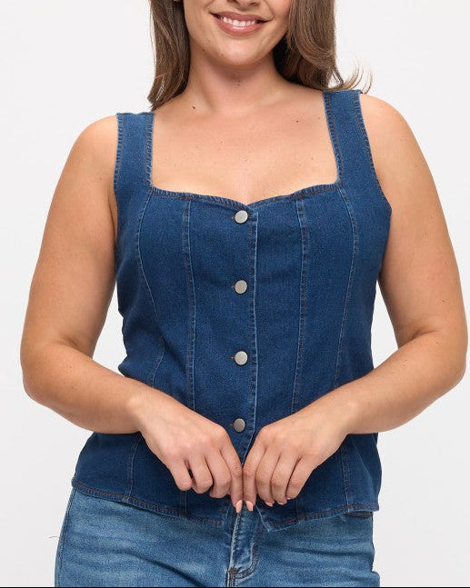PLUS Denim Square Neck Tank