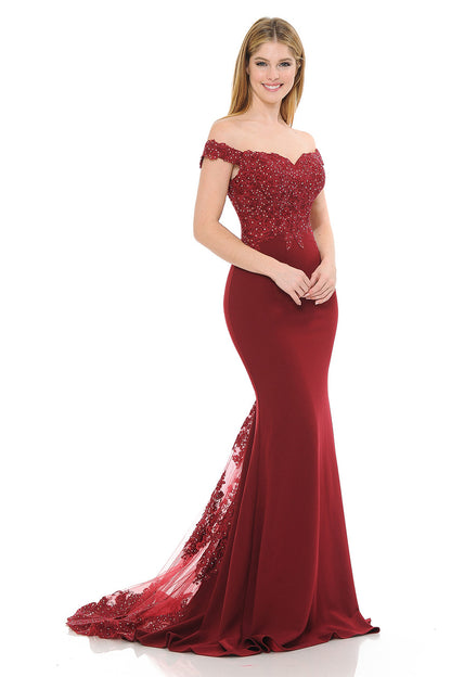 LE 8134+ Off Shoulder Lace Train Gown