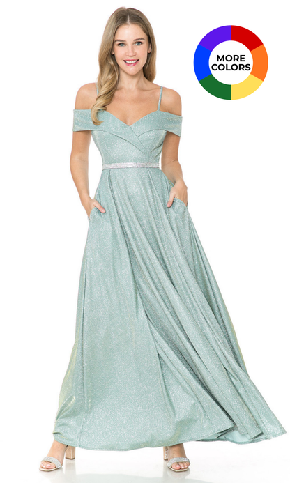 LE 5236+ Metallic Sweetheart Off Shoulder Gown