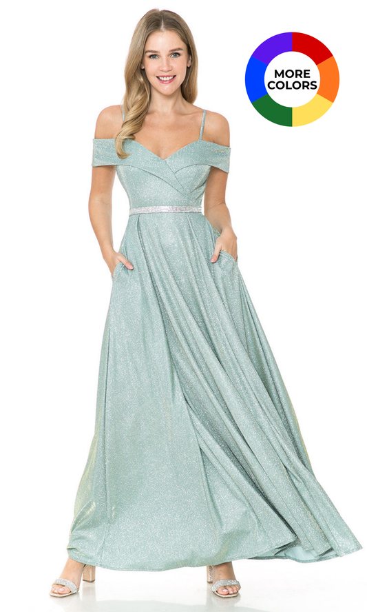 LE 5236+ Metallic Sweetheart Off Shoulder Gown