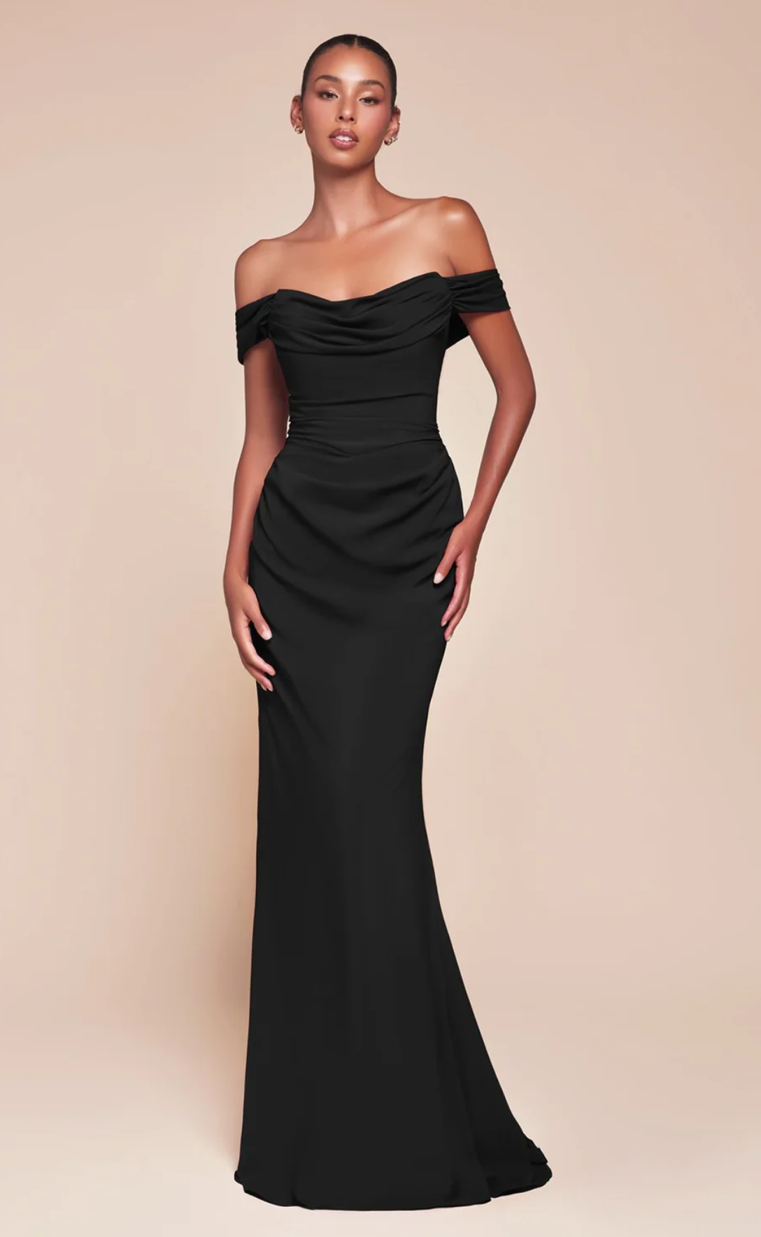LA 7433+ Strapless Chiffon Gown