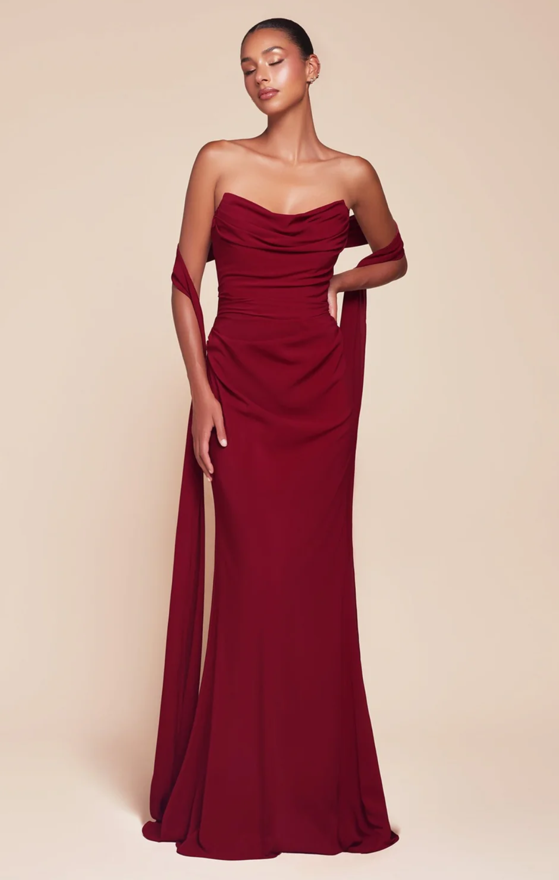 LA 7433+ Strapless Chiffon Gown