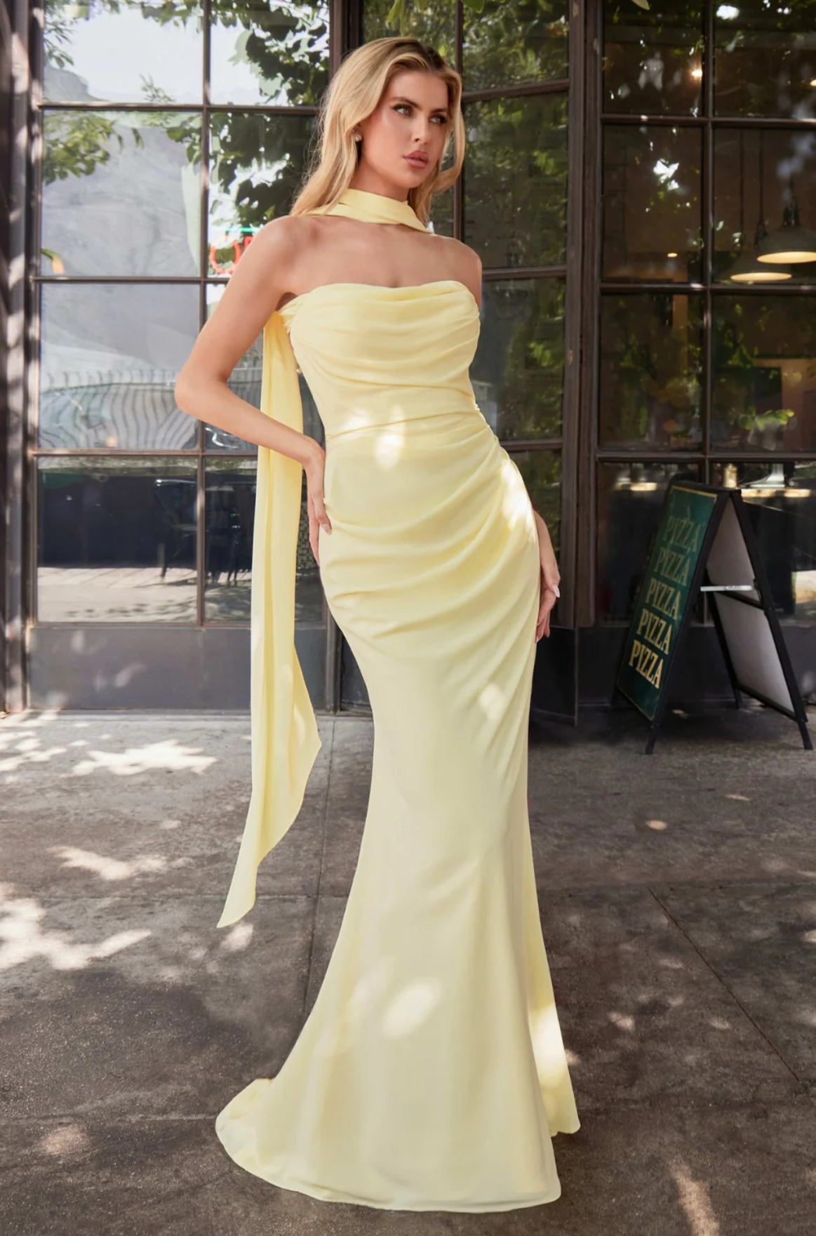 LA 7433+ Strapless Chiffon Gown