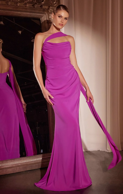 LA 7433+ Strapless Chiffon Gown