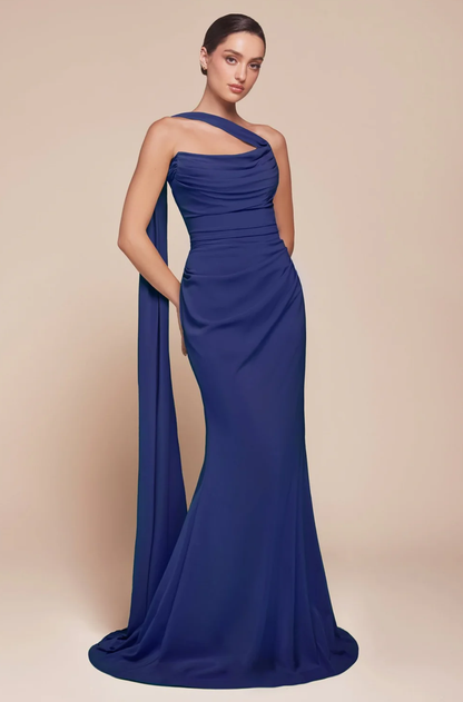 LA 7433+ Strapless Chiffon Gown