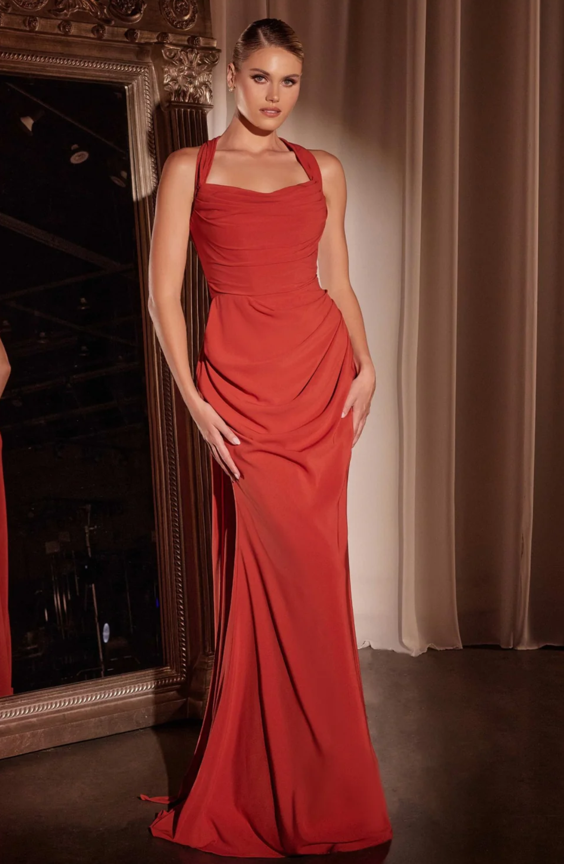 LA 7433+ Strapless Chiffon Gown