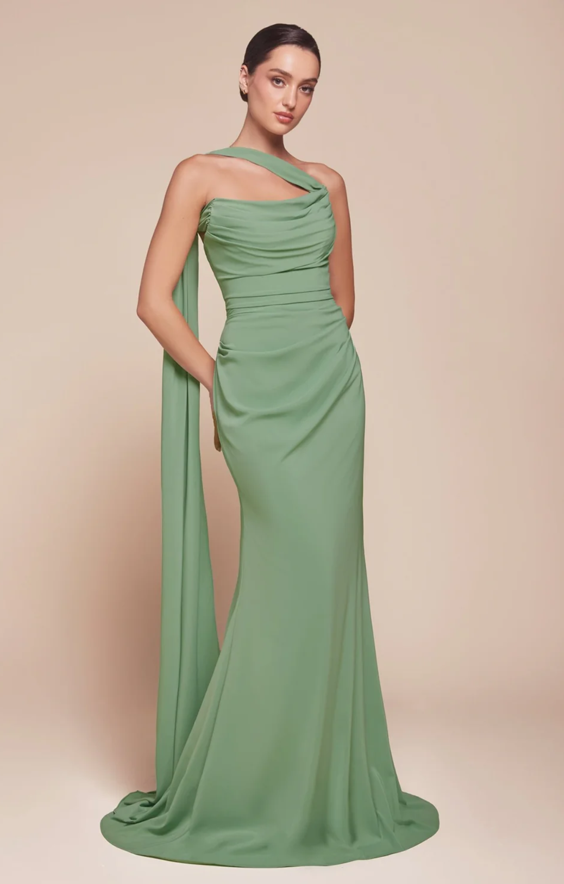 LA 7433+ Strapless Chiffon Gown