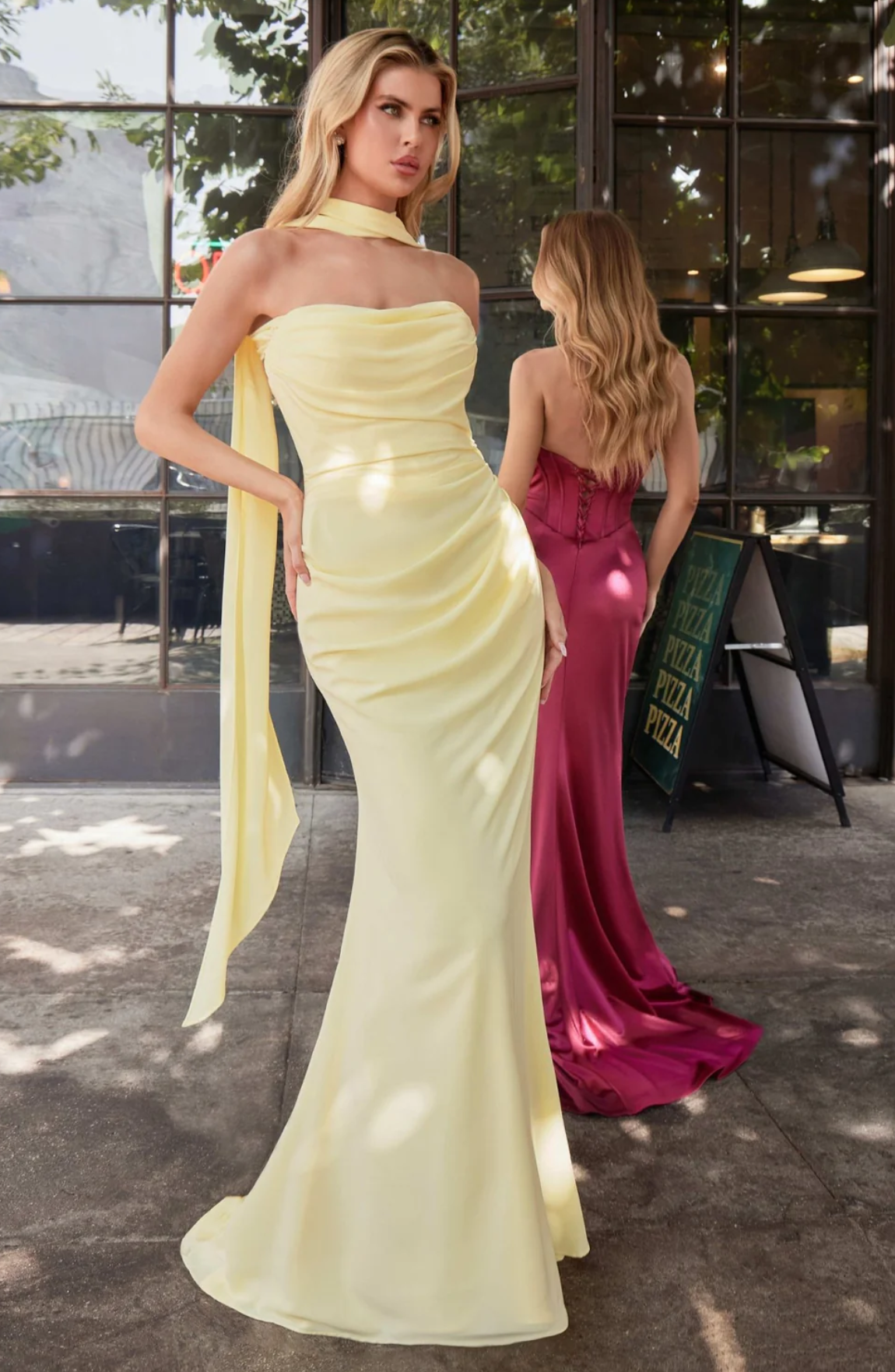 LA 7433+ Strapless Chiffon Gown