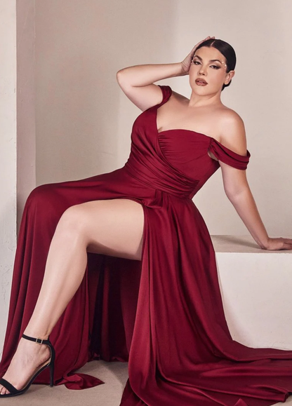 LA 7493C+ PLUS Satin Sweetheart Off The Shoulder Gown