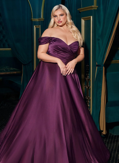 LA 7493C+ PLUS Satin Sweetheart Off The Shoulder Gown