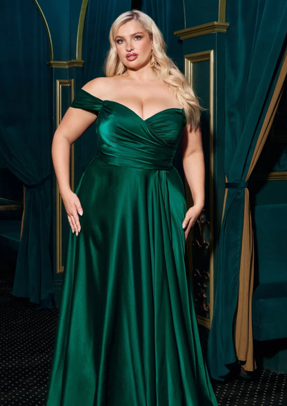 LA 7493C+ PLUS Satin Sweetheart Off The Shoulder Gown