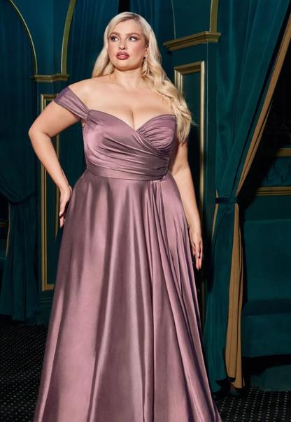 LA 7493C+ PLUS Satin Sweetheart Off The Shoulder Gown