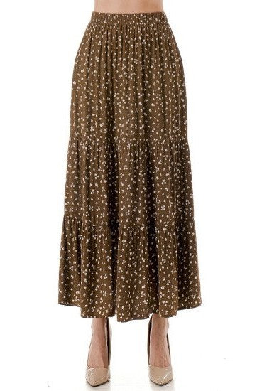 Ditsy Print Tiered Maxi Skirt