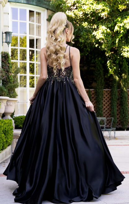 LE 8331+ Jeweled V Neck Gown